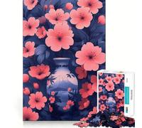 Rompecabezas para Adultos de 1000 Piezas,Flor de Cerezo,jarrón,Paisaje japonés,Arte de líneas limpias,lógica,Juguete Divertido,Juego Relajante, Tranquilo (38x26cm)
