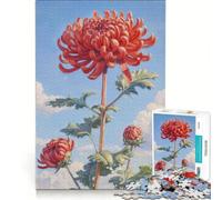 Rompecabezas para Adultos de 1000 Piezas: Floración en crisantemo Rojo, Juego práctico, difícil y desafiante, Colección de Artistas, Bellas Artes 38x26cm