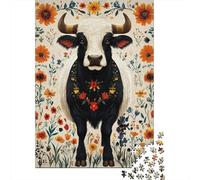 Rompecabezas para Adultos De 1000 Piezas Floral Bull Illustration Rompecabezas Práctico Juego Regalo De Cumpleaños Cumpleaños Y Navidad 52x38cm/1000pcs