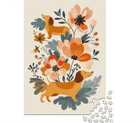 Rompecabezas para Adultos De 1000 Piezas Floral Dachshund Illustration Rompecabezas para Adultos Juguete Decoración De Pared Difícil Regalos para Amigos Y Familiares 52x38cm/1000pcs