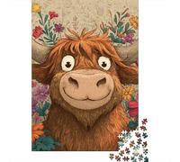 Rompecabezas para Adultos De 1000 Piezas Floral Highland Cow Art Print-1 Rompecabezas para Adultos Juegos Familiares Pero Divertidos Y Humorísticos Cumpleaños 70x50cm/1000pcs