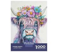 Rompecabezas para Adultos De 1000 Piezas Floral Highland Cow Wall Art Print Rompecabezas para Adultos Juego Familiar Vacaciones En Casa Matar El Tiempo Gran Regalo para Jugar 52x38cm/1000pcs