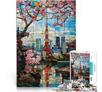 Rompecabezas para Adultos de 1000 Piezas Flores de Cerezo de Tokio Madera，para Mayores de 14 años decoración de Pared de Juegos Regalo Divertido。tamaño：50x75cm/19.68x29.52pulgada