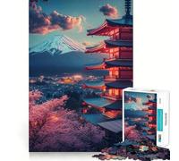 Rompecabezas para Adultos de 1000 Piezas Flores de Cerezo y el Monte Fuji al Atardecer Juego de Habilidad Mental y de Arte Tiempo de Descanso Juego de cumpleaños (38x26cm)