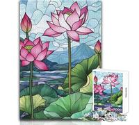 Rompecabezas para Adultos de 1000 Piezas: Flores de Loto en vidrieras, Juegos educativos, difícil de superar, Regalo de cumpleaños, tamaño 38x26cm