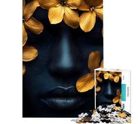 Rompecabezas para Adultos de 1000 Piezas Flores Doradas y Cara Oscura Rompecabezas de 1000 Piezas para decoración de Pared Juego de diseño Hermoso y desafiante (38x52cm)