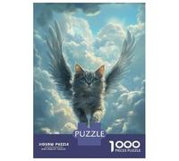 Rompecabezas para Adultos De 1000 Piezas Flying Cat with Wings Gray Cat Loss Painting Rompecabezas para Adultos Juego De Ingenio Regalo De Cumpleaños Desafío Educativo 70x50cm/1000pcs