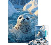 Rompecabezas para Adultos de 1000 Piezas Foca juguetona en Aguas árticas heladas Impresionante Obra de Arte de la Vida Salvaje para cumpleaños Navidad decoración del hogar Juego Familiar para Mayores