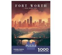 Rompecabezas para Adultos De 1000 Piezas Fort Worth Urban Panorama Rompecabezas para Adultos Juego De Ingenio Aliviador del Estrés Actividades Divertidas En Casa 38x26cm/1000pcs