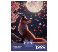 Rompecabezas para Adultos De 1000 Piezas Fox Under The Moonlight with Cherryblossoms Rompecabezas para Adultos Juguetes Antiestrés Aliviador del Estrés Regalos De Cumpleaños Y Únicos 52x38cm/1000pcs