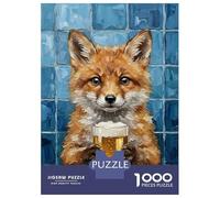 Rompecabezas para Adultos De 1000 Piezas Fox with Beer Painting Rompecabezas para Adultos Juegos Familiares Montaje De Patrones Cumpleaños Y Navidad 70x50cm/1000pcs