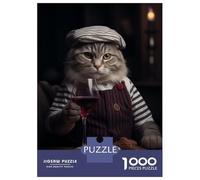 Rompecabezas para Adultos De 1000 Piezas French Chef Cat Red Wine Rompecabezas para Adultos Juegos Relajantes Decoración del Hogar Desafío Educativo 70x50cm/1000pcs