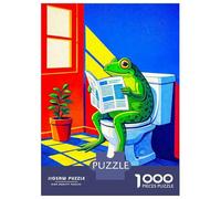 Rompecabezas para Adultos De 1000 Piezas Frog Reading Newspaper on Toilet Rompecabezas para Adultos Juegos Relajantes Decoración del Hogar Desafío Educativo 70x50cm/1000pcs