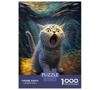 Rompecabezas para Adultos De 1000 Piezas Funny Van Gogh Cat Rompecabezas para Adultos Juguetes Antiestrés Corte De Precisión Interacción Entre Padres E Hijos 38x26cm/1000pcs