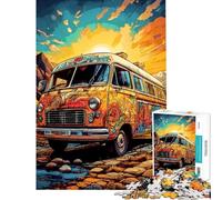 Rompecabezas para Adultos de 1000 Piezas Furgoneta psicodélica al Atardecer Rompecabezas Divertido para Adultos Regalos para Mujeres Difícil y desafiante (Tamaño 38x52cm)
