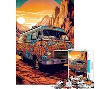 Rompecabezas para Adultos de 1000 Piezas Furgoneta psicodélica en el Desierto Rompecabezas para Adultos Juego práctico Decoración para el hogar cumpleaños (tamaño 38x26cm)