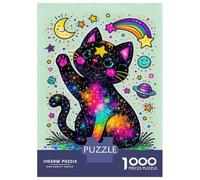 Rompecabezas para Adultos De 1000 Piezas Galaxy Cat with Rainbow and Moon Rompecabezas para Adultos Juego De Ingenio Patrón De Ensamblaje Regalos para Amigos Y Familiares 38x26cm/1000pcs