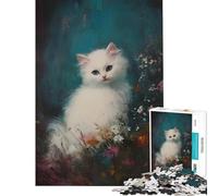 Rompecabezas para Adultos de 1000 Piezas Gatito Blanco Entre Flores Rompecabezas de 1000 Piezas Juguete Decorativo para Pared Análisis y lógica cumpleaños y Ocasiones Especiales