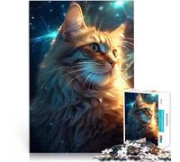 Rompecabezas para Adultos de 1000 Piezas Gatito en la Galaxia Espacial Juego de Preguntas con Piezas de Formas aleatorias Que se entrelazan Completamente 38x26cm