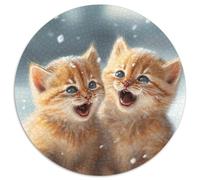 Rompecabezas para Adultos de 1000 Piezas Gatito en la Nieve, Rompecabezas Redondo de 1000 Piezas, Juego Interactivo Familiar, Apto para Mayores de 14 años, 67,5 x 67,5 cm