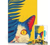 Rompecabezas para Adultos de 1000 Piezas Gato asomándose Tras una Hoja de Palma Juego de Habilidad Mental Diversión sin Preocupaciones Decoración navideña para Pared (38x26cm)