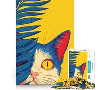 Rompecabezas para Adultos de 1000 Piezas Gato asomándose Tras una Hoja de Palmera Corte Juego de concentración Regalo Ideal para un rato de Ocio y diversión cumpleaños