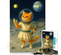 Rompecabezas para Adultos de 1000 Piezas Gato Astronauta Jugando al Tenis en la Luna Juego de ingenio y diversión para Relajarse y Disfrutar en cumpleaños (38x26cm)