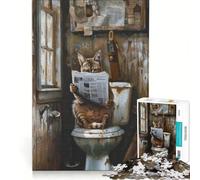Rompecabezas para Adultos de 1000 Piezas: Gato atigrado Leyendo en el Inodoro, Juego práctico, Actividades Divertidas en casa, Gran Regalo para los Amantes de los Juegos 38x26cm