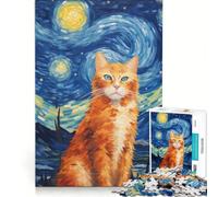 Rompecabezas para Adultos de 1000 Piezas Gato atigrado Naranja Van Gogh Juguete Educativo difícil y desafiante Que Mejora el Amor Entre Parejas 38x26cm