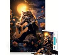 Rompecabezas para Adultos de 1000 Piezas Gato bajo Las Estrellas con Guitarra,Corte preciso,Divertido,para Resolver Problemas,Juguete de Ocio,decoración de cumpleaños,Regalo (50x75cm)