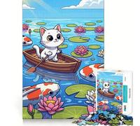 Rompecabezas para Adultos de 1000 Piezas Gato,Barco,Carpa koi,Bordes impecables,Divertido Juego de concentración Mental,Juego Tranquilo,decoración navideña,Regalo (38x26cm)