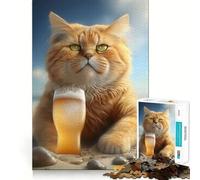 Rompecabezas para Adultos de 1000 Piezas Gato Bebiendo Cerveza,Corte Premium,Divertido,lógico,Juguete,fácil de Usar,decoración navideña para la Pared (50x75cm)