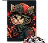 Rompecabezas para Adultos de 1000 Piezas: Gato Bombero divertirse en Familia en Navidad, Acción de Gracias, cumpleaños y Pascua (tamaño: 26x38cm)