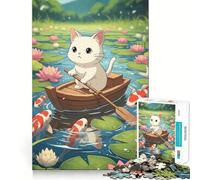 Rompecabezas para Adultos de 1000 Piezas Gato,Bote de remos,pez koi,Arte de Ajuste, Juego de Habilidad Mental,Tiempo de Descanso,Juego de cumpleaños (50x75cm)
