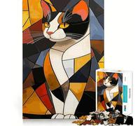 Rompecabezas para Adultos de 1000 Piezas Gato calicó en Arte geométrico,Arte de Bordes precisos,Juguete Creativo,Juego para Pasar un rato Agradable,Pieza de Arte navideña (38x26cm)