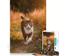 Rompecabezas para Adultos de 1000 Piezas Gato Caminando al Atardecer,Arte de Corte Fino,Juego para estimular la Mente,Juego Relajante, (50x75cm)