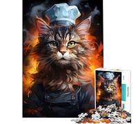 Rompecabezas para Adultos de 1000 Piezas Gato Chef Cocina Pintura Ayuda a ejercitar el Cerebro desafío difícil Juego Educativo para Mayores de 14 años 50x75cm