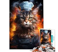 Rompecabezas para Adultos de 1000 Piezas Gato Chef cocinando pintando Divertido para Actividades en casa decoración Juego Imposible para Mayores de 14 años 38x52cm