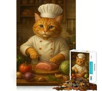Rompecabezas para Adultos de 1000 Piezas Gato Chef preparando la Comida Juego de Ajuste preciso Juguete Inteligente para ejercitar la Mente Tiempo Libre Regalo de cumpleaños (50x75cm)