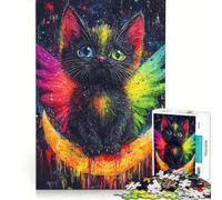 Rompecabezas para Adultos de 1000 Piezas: Gato Colorido sobre Luna Creciente, Juguete Educativo, antiestrés, colección de Artistas, Bellas Artes 50x75cm