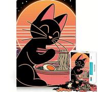 Rompecabezas para Adultos de 1000 Piezas Gato Comiendo Ramen,Arte de Bordes precisos,Juguete Creativo,Juego para Pasar un rato Agradable,Pieza de Arte navideña (38x26cm)