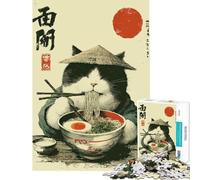 Rompecabezas para Adultos de 1000 Piezas Gato Comiendo Ramen con Sombrero Un Reto para completar Juego práctico y difícil Apto para Mayores de 14 años 50x75cm