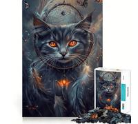 Rompecabezas para Adultos de 1000 Piezas Gato con atrapasueños,diseño nítido,lógica,Juguete Divertido,Juego Relajante, Tranquilo (50x75cm)