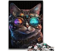 Rompecabezas para Adultos de 1000 Piezas: Gato con Gafas de Colores, desafiante, Divertido y Divertido, con póster y Hoja de Trivia a Juego, 26x38cm