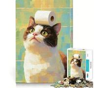 Rompecabezas para Adultos de 1000 Piezas Gato con Papel higiénico,Juego de Habilidad Mental,Arte,Tiempo de Descanso,Juego de cumpleaños (38x26cm)