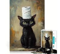 Rompecabezas para Adultos de 1000 Piezas Gato con Sombrero de Rollo,Bordes Finos,Manualidades,Juego Divertido para concentrarse,Juego Relajante,Regalo de cumpleaños (38x52cm)