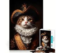 Rompecabezas para Adultos de 1000 Piezas Gato con Sombrero de Tres Picos,articulaciones Suaves,Divertido Juego de concentración Mental,Juego Casual,Regalo de cumpleaños (38x52cm)
