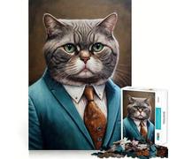 Rompecabezas para Adultos de 1000 Piezas Gato con Traje,diseño de Bordes Finos,Juego cognitivo,Juguete Relajante,decoración navideña para Pared (38x26cm)