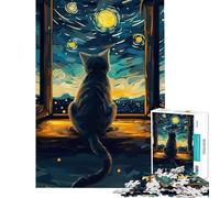 Rompecabezas para Adultos de 1000 Piezas Gato contemplando la Noche Estrellada Juego de ingenio Juguetes adictivos para Cultivar la Paciencia Ideas Decorar (Tamaño 38x26cm)
