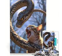 Rompecabezas para Adultos de 1000 Piezas: Gato contra Serpiente, decoración de Pared, Juego para la interacción Entre Padres e Hijos, cumpleaños 38x52cm
